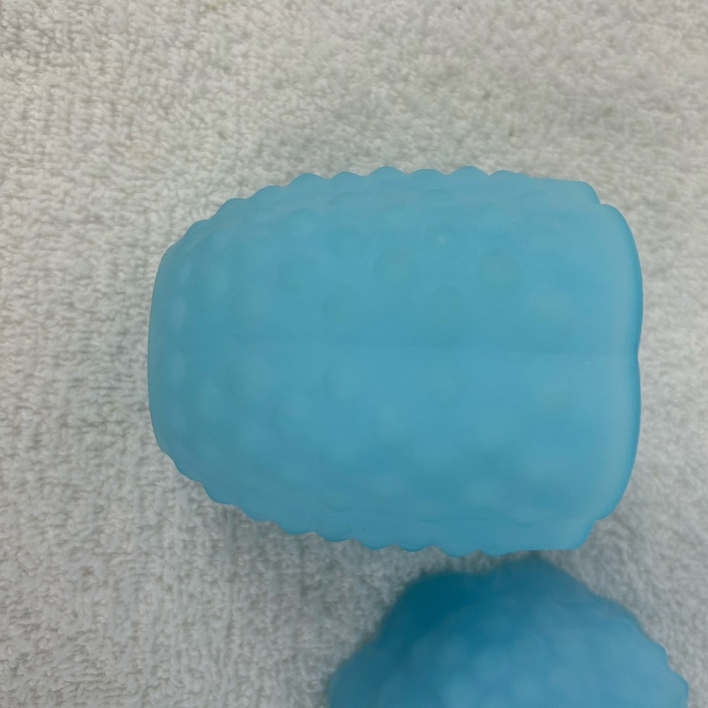 VTG 70s Fenton Satin Sky Blue Milk Glass Hobnail Fairy Lamp Light Votive - Picture 8 of 16